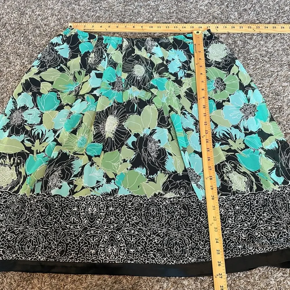 A Line Skirt Plus Size 1X Green Blue Floral Chiffon Flowy Spring Fairy Y2K